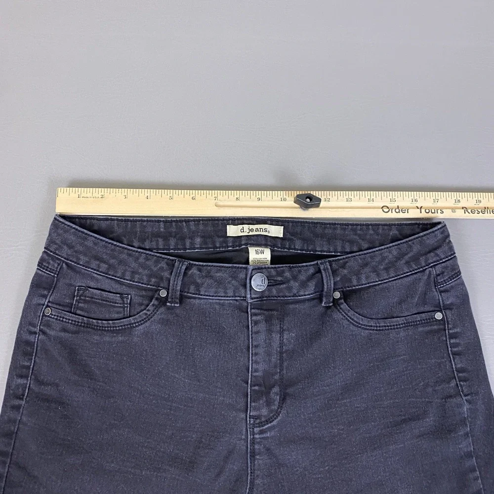 d.jeans Womens Plus Size 16W Faded Black Skinny Jeans Stretch Mid Rise Dark Gray